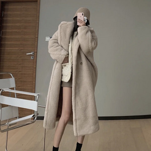 Fashion Design Popular Winter Cashmere Trench Alpaca Teddy Coat Women Long Lamb Wool Coat