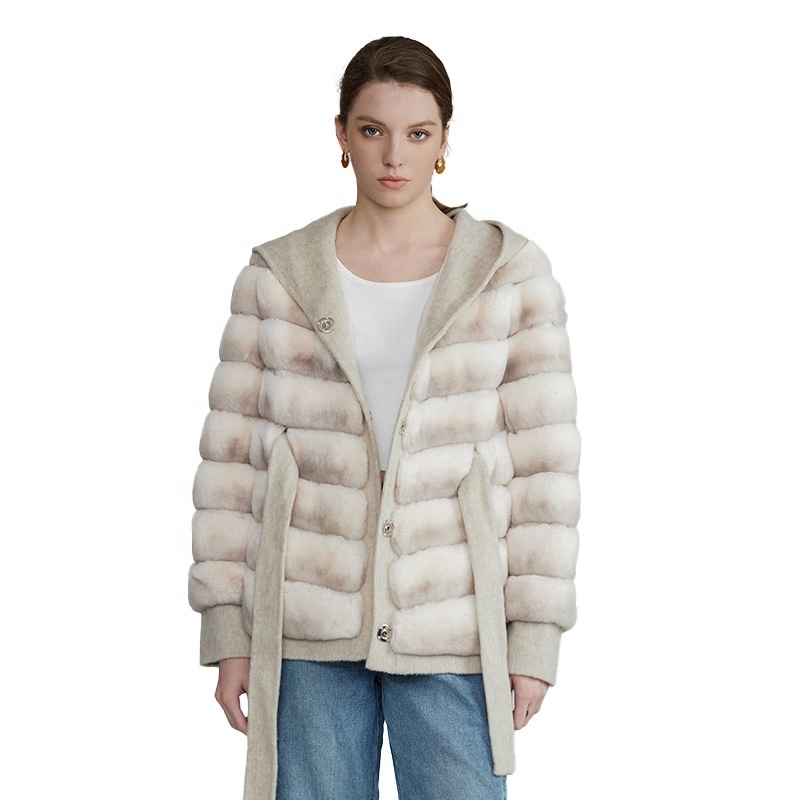 Wholesale High Quality Girls Fur Jacket Real Rabbit Chinchilla Color Fur Coat