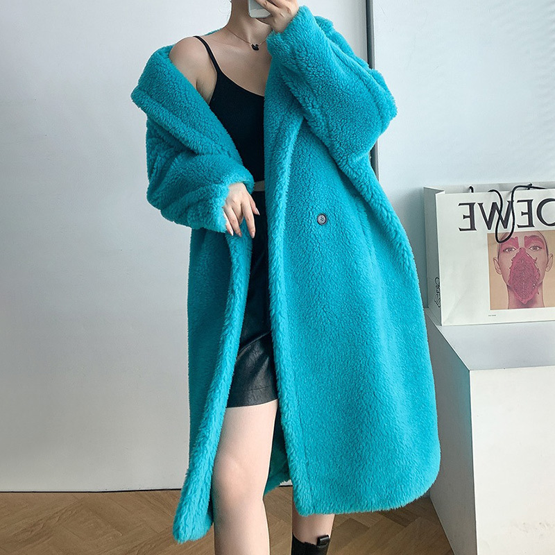 Fashion Design Popular Winter Cashmere Trench Alpaca Teddy Coat Women Long Lamb Wool Coat