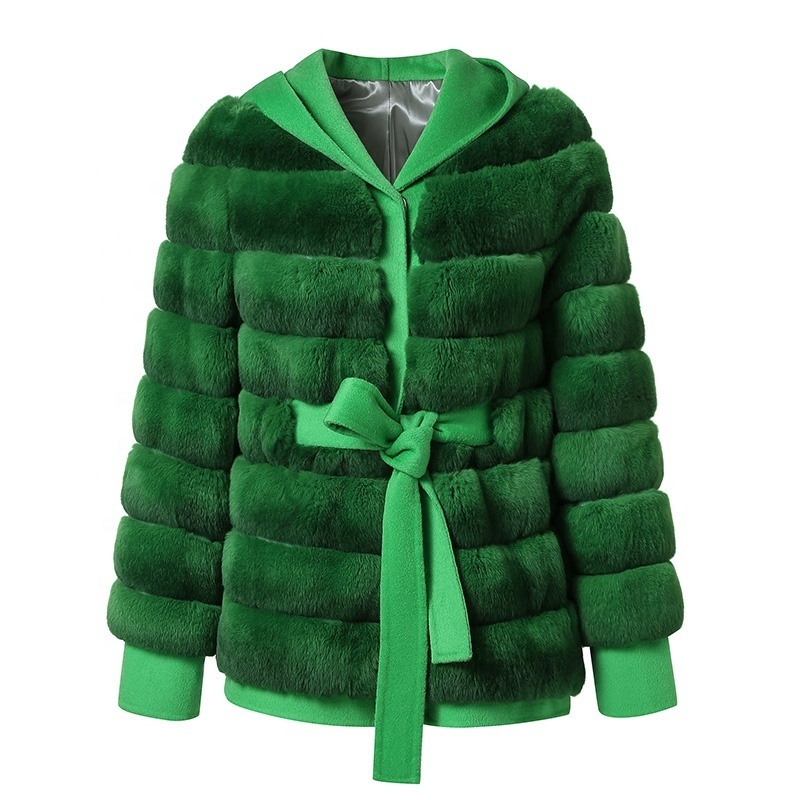 Wholesale High Quality Girls Fur Jacket Real Rabbit Chinchilla Color Fur Coat