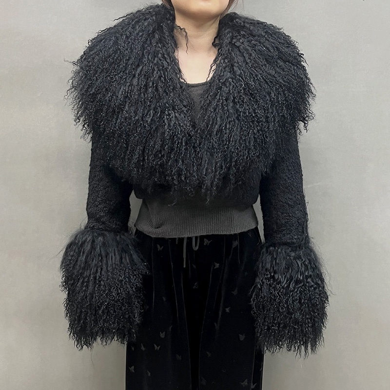 Wholesale Luxury Winter Cropped Natural Sheep Fur Wool Jacket Short Fluffy Mongolian Lamb Fur Coat for Women