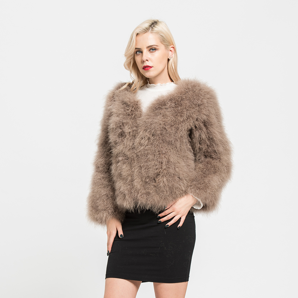 Wedding Casual Luxury Fluffy Women Real Ostrich Turkey Feather Fur Coat