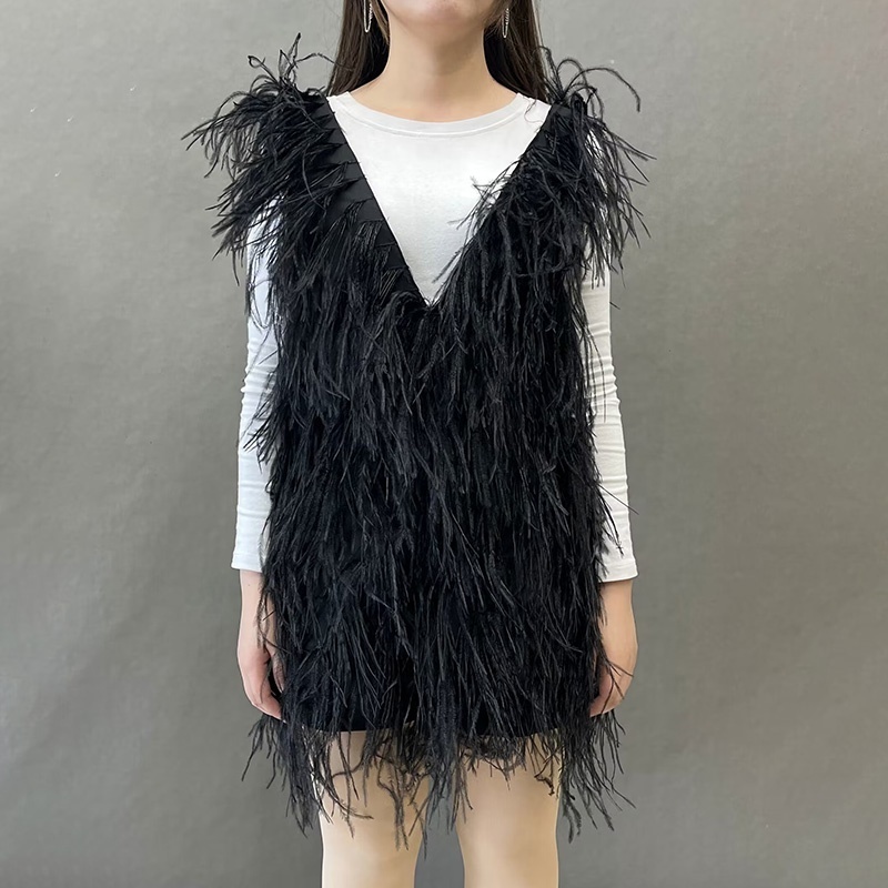 New Stylish Ladies Ostrich Feather Party Dress Feather Skirt Cocktail Party Dress