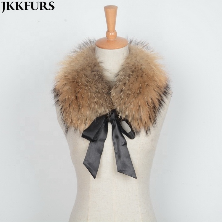 Fashionable Real Fur Shawl Collars Natural Raccoon Fur Scarf Women with Ribbon