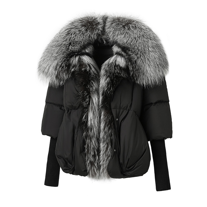 New Arrivals Windproof Bomber Jacket White Duck Down Coat Women With Red Fox Fur Collar And Placket