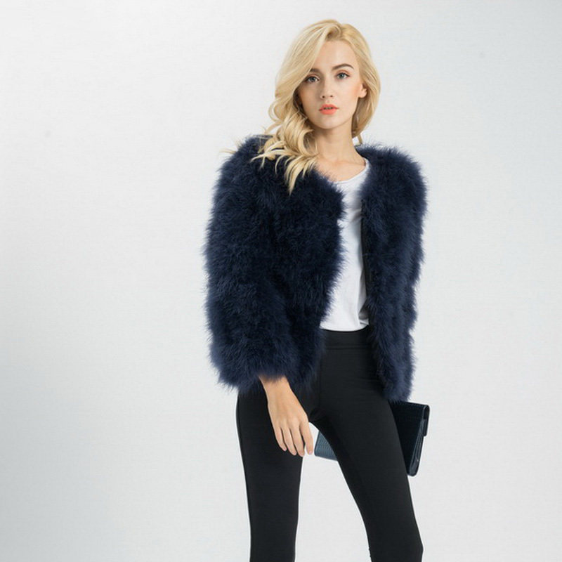 Wedding Casual Luxury Fluffy Women Real Ostrich Turkey Feather Fur Coat