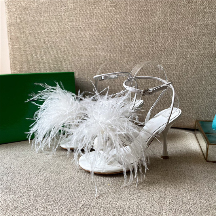 Sexy Ostrich Fur Fluffy Feather Party Wedding Shoes Ostrich Fur Women Sandals Heels