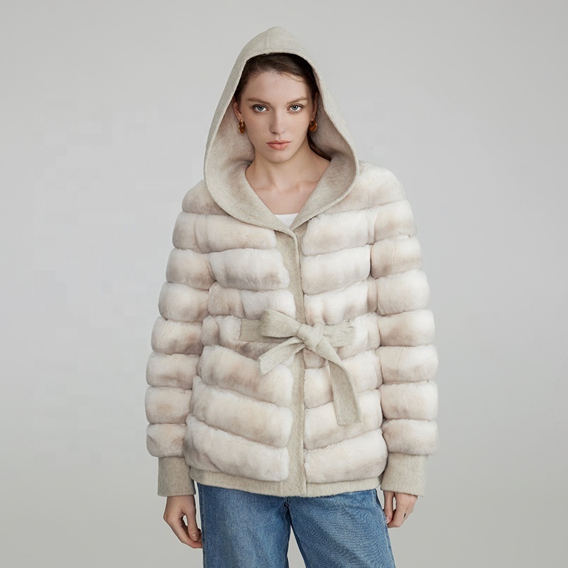 Wholesale High Quality Girls Fur Jacket Real Rabbit Chinchilla Color Fur Coat