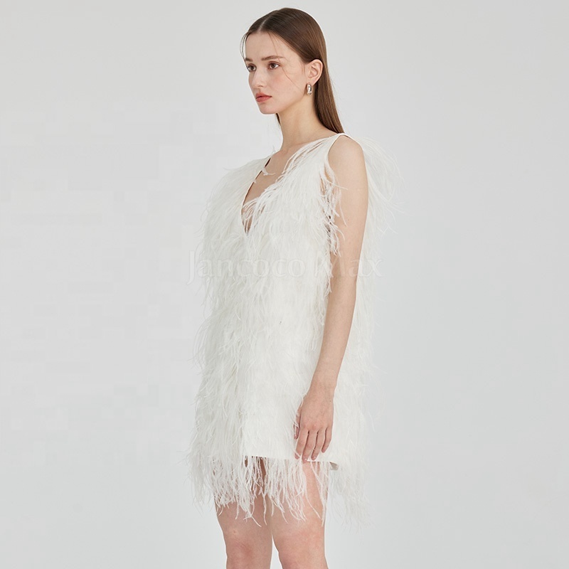 New Stylish Ladies Ostrich Feather Party Dress Feather Skirt Cocktail Party Dress