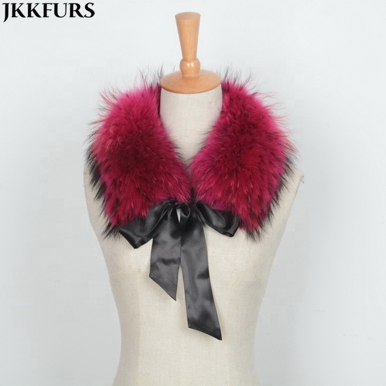 Fashionable Real Fur Shawl Collars Natural Raccoon Fur Scarf Women with Ribbon