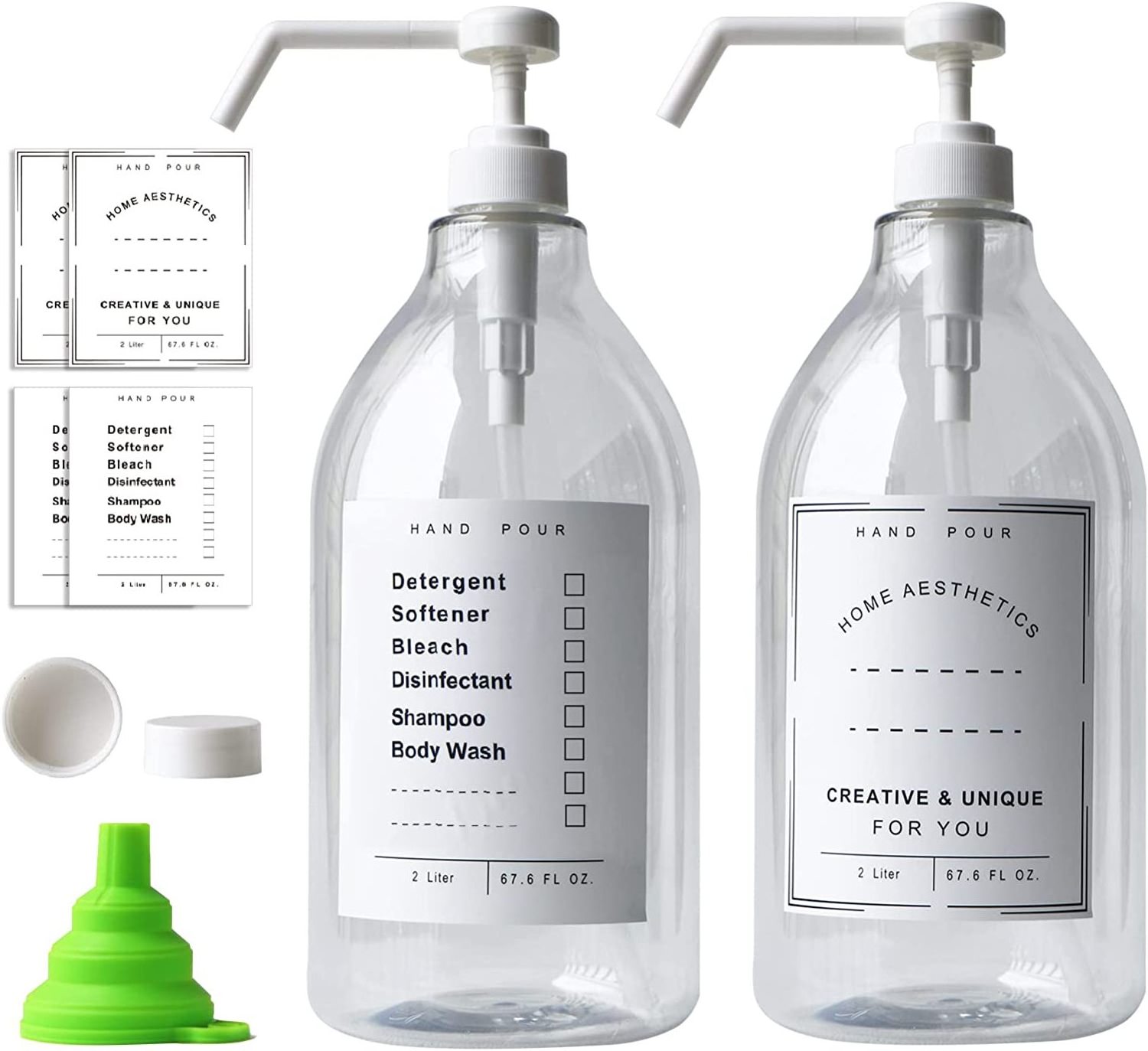 67.6 oz 2L  Transparent Empty Large Laundry Detergent Soap Fabric Softener Dispenser Bottle Set Plastic Bottle With Pump