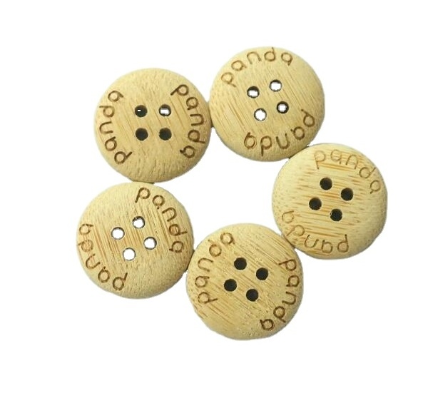 High quality natural wood buttons with engraving letters 4 hole bamboo clothing buttons