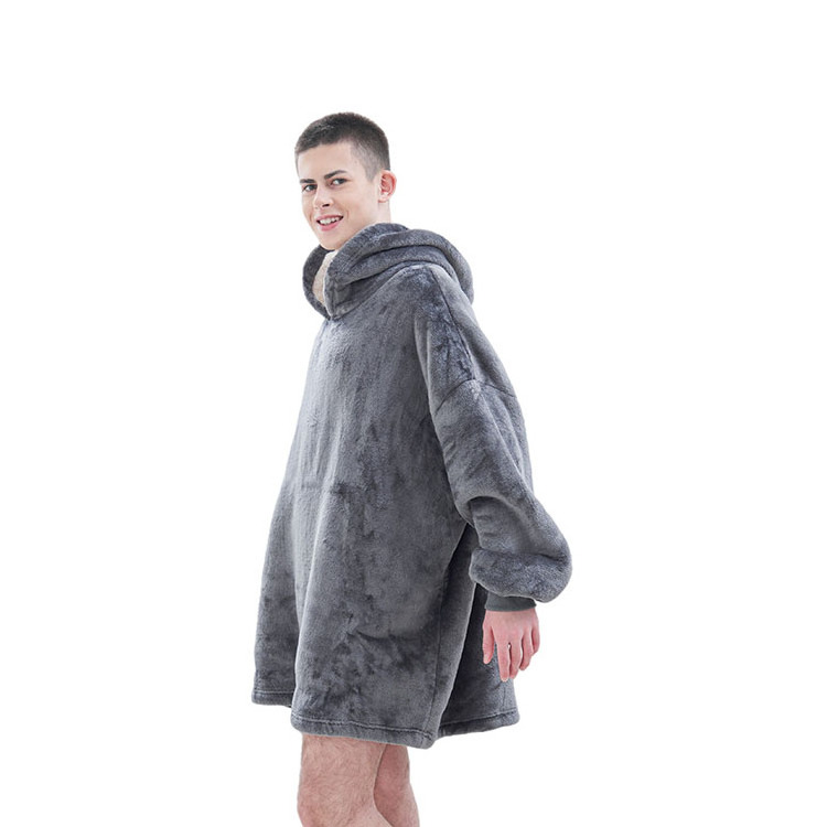 Super Warm Oversized Long Wearable Blanket Hoodie Sherpa Fleece Blanket