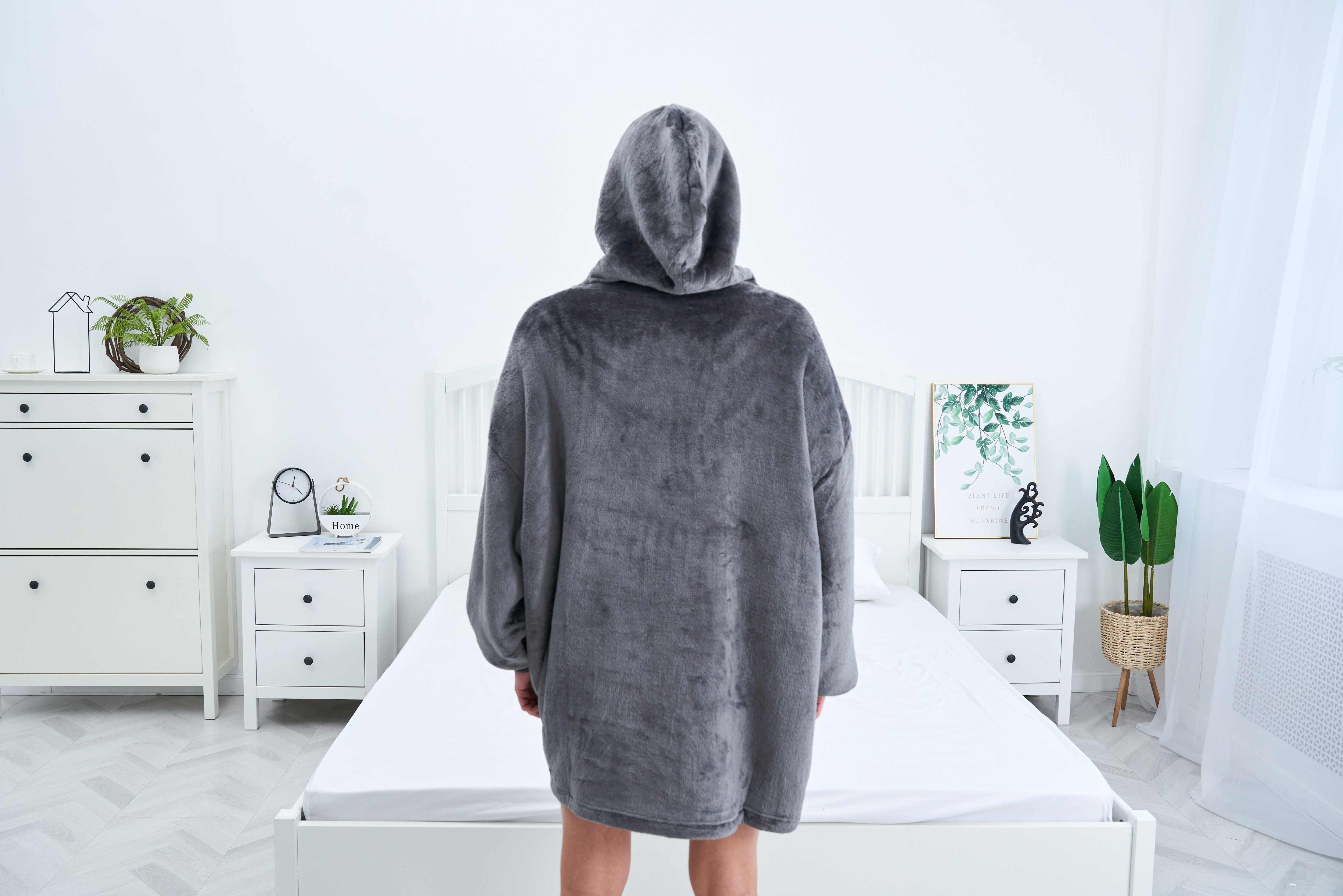 Super Warm Oversized Long Wearable Blanket Hoodie Sherpa Fleece Blanket