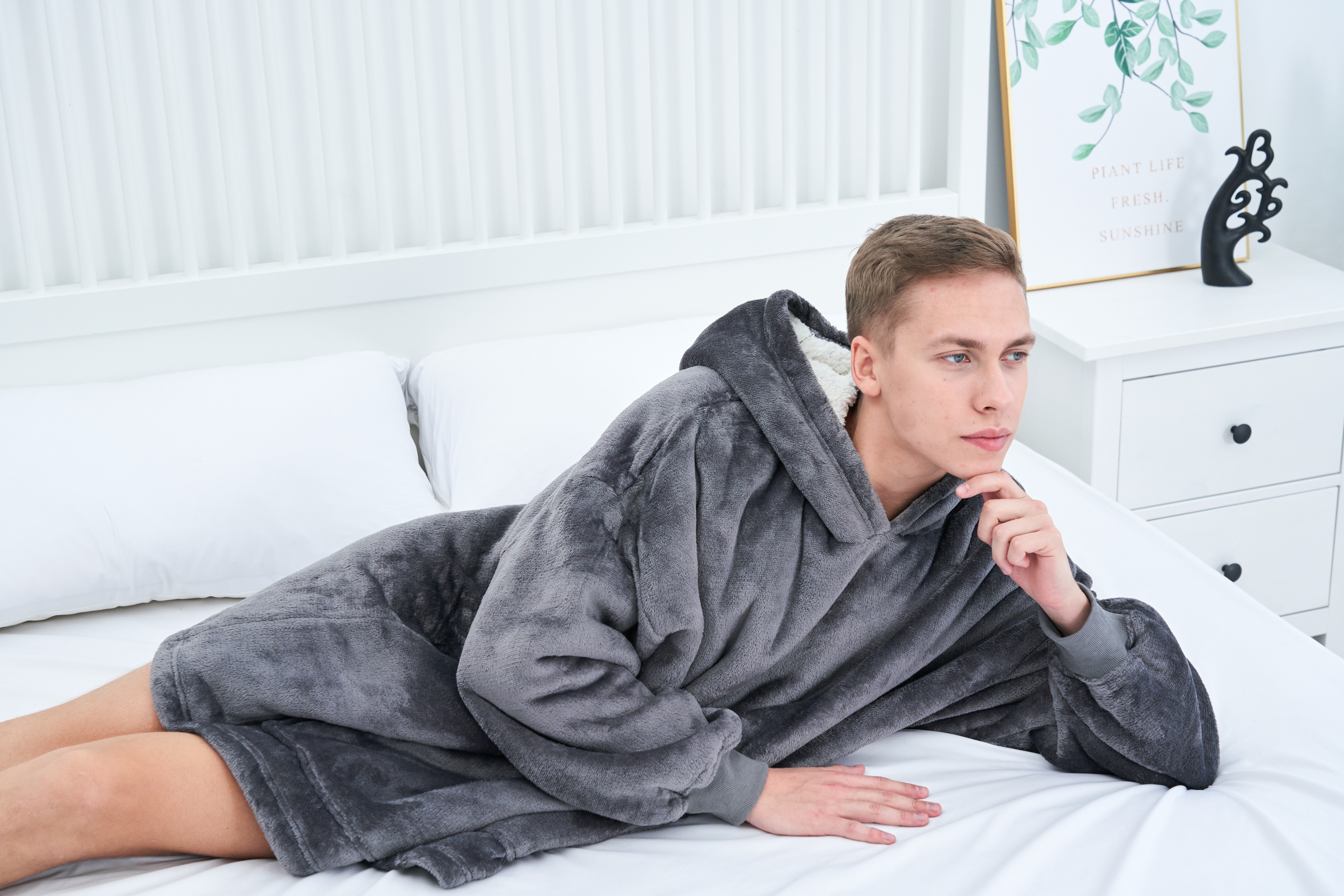 Super Warm Oversized Long Wearable Blanket Hoodie Sherpa Fleece Blanket