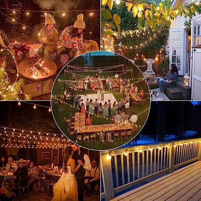 Outdoor String Lights LED,, Waterproof Connectable Hanging Christmas Lights for Backyard Porch Balcony Party Xmas Decor