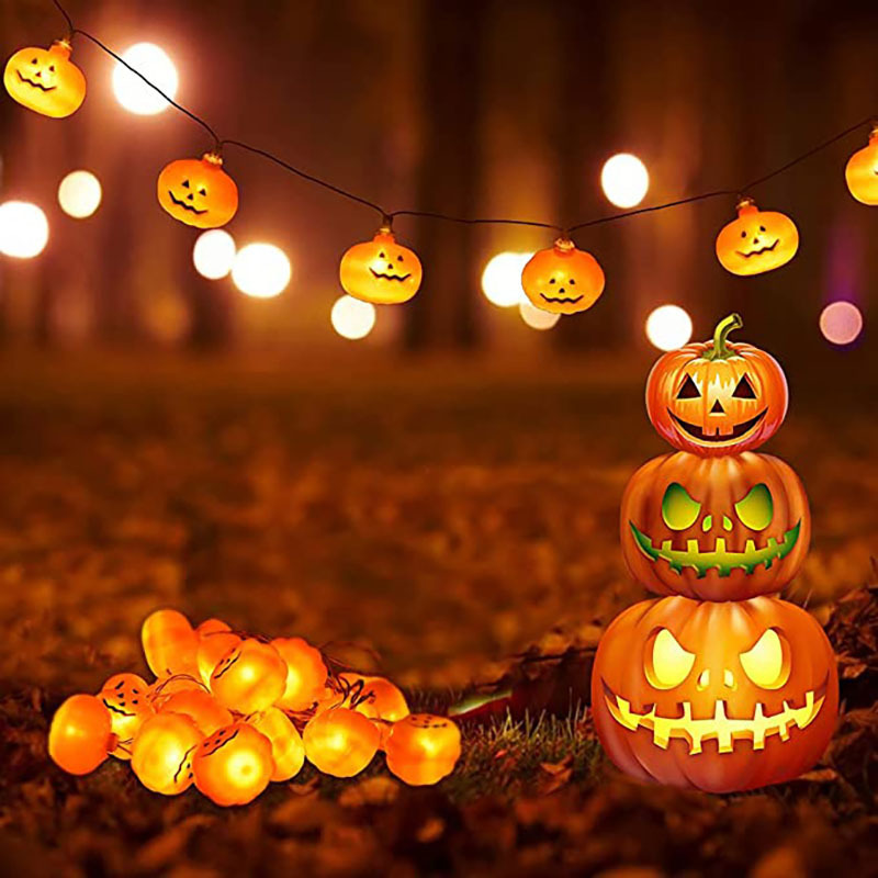 Halloween String Lights, Battery Operated 8 Mode Waterproof Pumpkin String Lights for Halloween Party Decorations