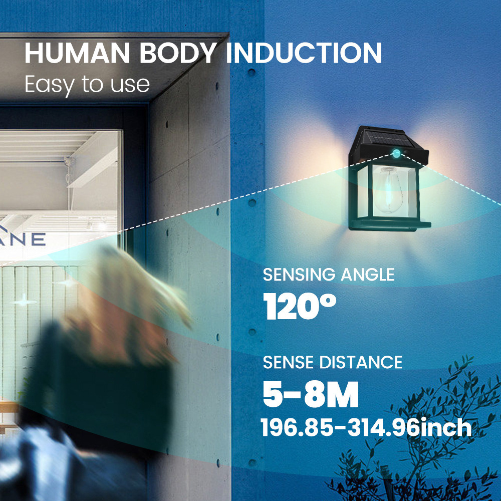 New  human body sensing villa waterproof solar wall lamp warm light night light solar tungsten light