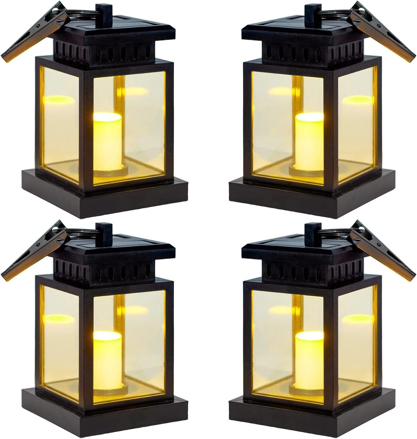 Solar Hanging Lantern Outdoor, Candle Effect Light with Stakes for Garden, Patio, Lawn, Deck, Umbrella, Tent, Tree