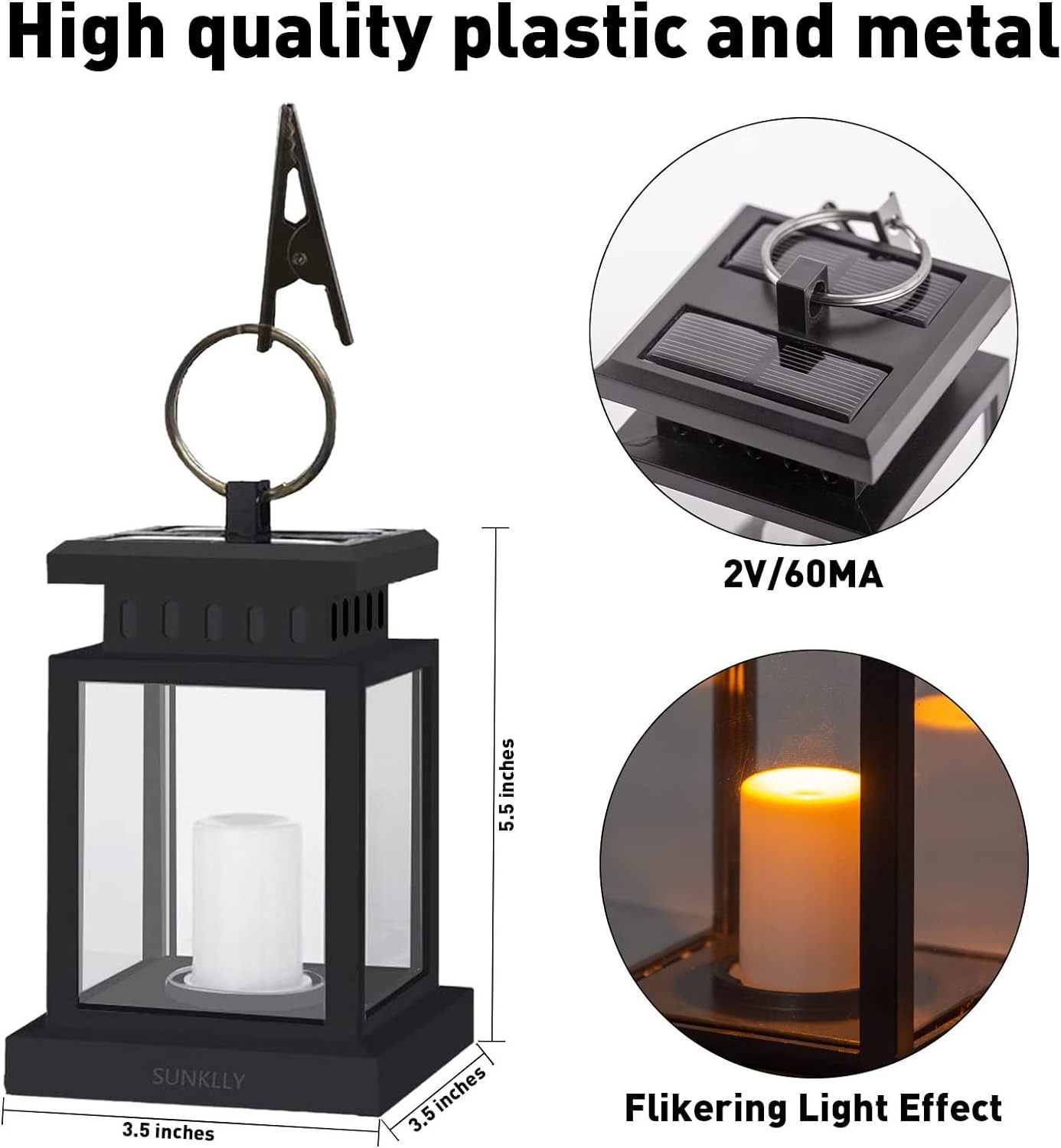 Solar Hanging Lantern Outdoor, Candle Effect Light with Stakes for Garden, Patio, Lawn, Deck, Umbrella, Tent, Tree