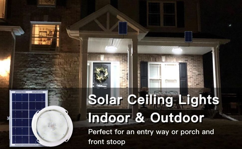 Solar Ceiling Lights Indoor and Outdoor, Integrated Cool White and Warm White Switchable 1000Lumen for Barn, Porch, Patio