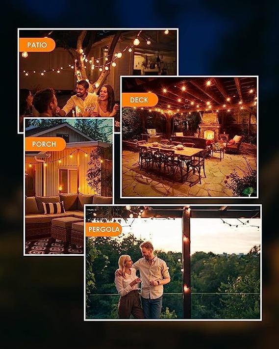 Outdoor String Lights LED,, Waterproof Connectable Hanging Christmas Lights for Backyard Porch Balcony Party Xmas Decor