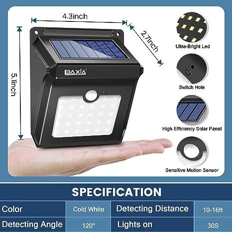 Solar Lights Outdoor IP65 Motion SensorEasy to Install Solar Lights for Outside, Front Door, Yard