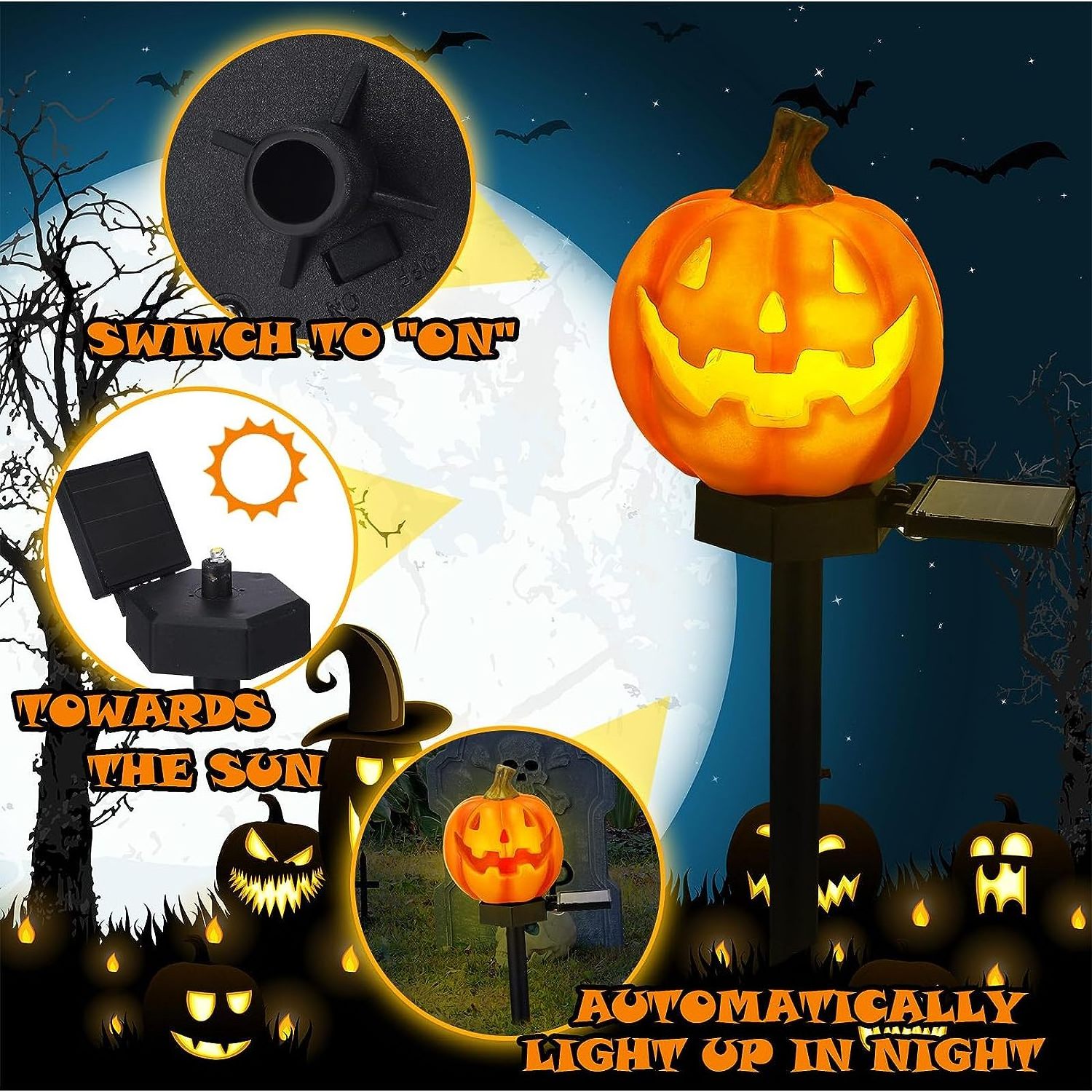 Halloween Solar Outdoor Decorations Pumpkin Light Waterproof Pumpkin Stake Patio Lamps Outdoor