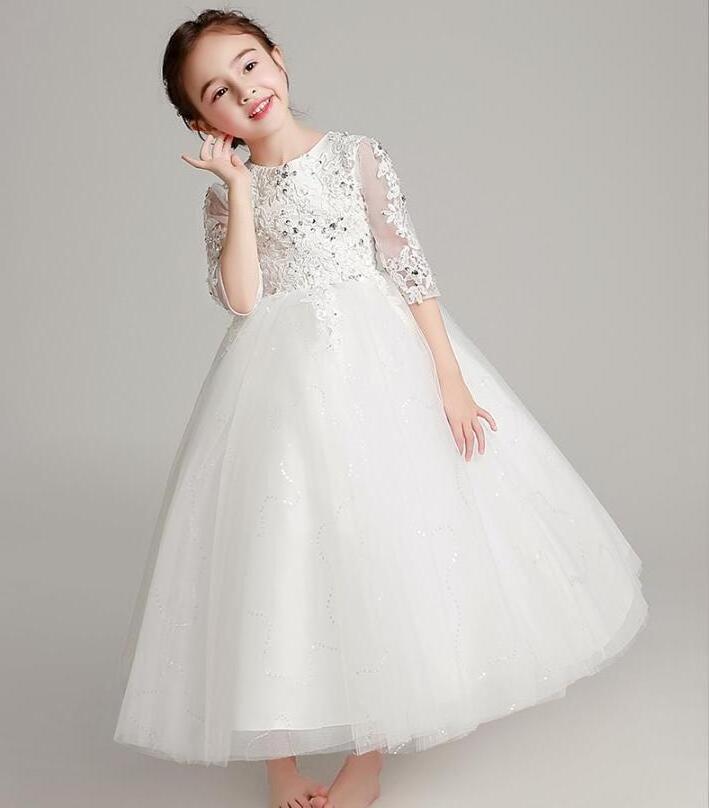 Dress Bridesmaid Kids Dresses For Girls Children Long White Lace Princess Girls Dresses for Party Wedding