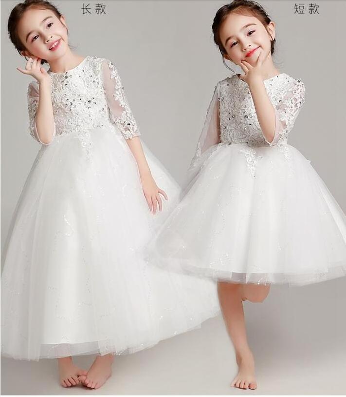 Dress Bridesmaid Kids Dresses For Girls Children Long White Lace Princess Girls Dresses for Party Wedding