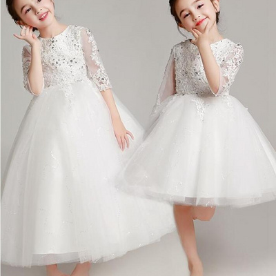 Dress Bridesmaid Kids Dresses For Girls Children Long White Lace Princess Girls Dresses for Party Wedding