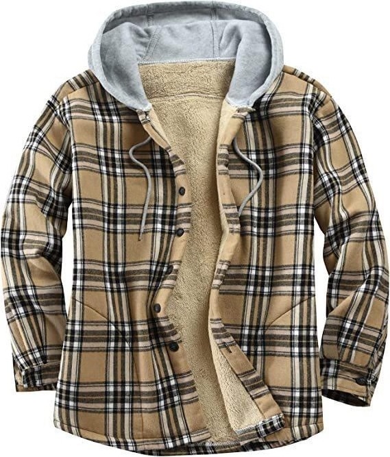 Coat 2023 new plaid long-sleeved hooded compound fleece loose men's jacket