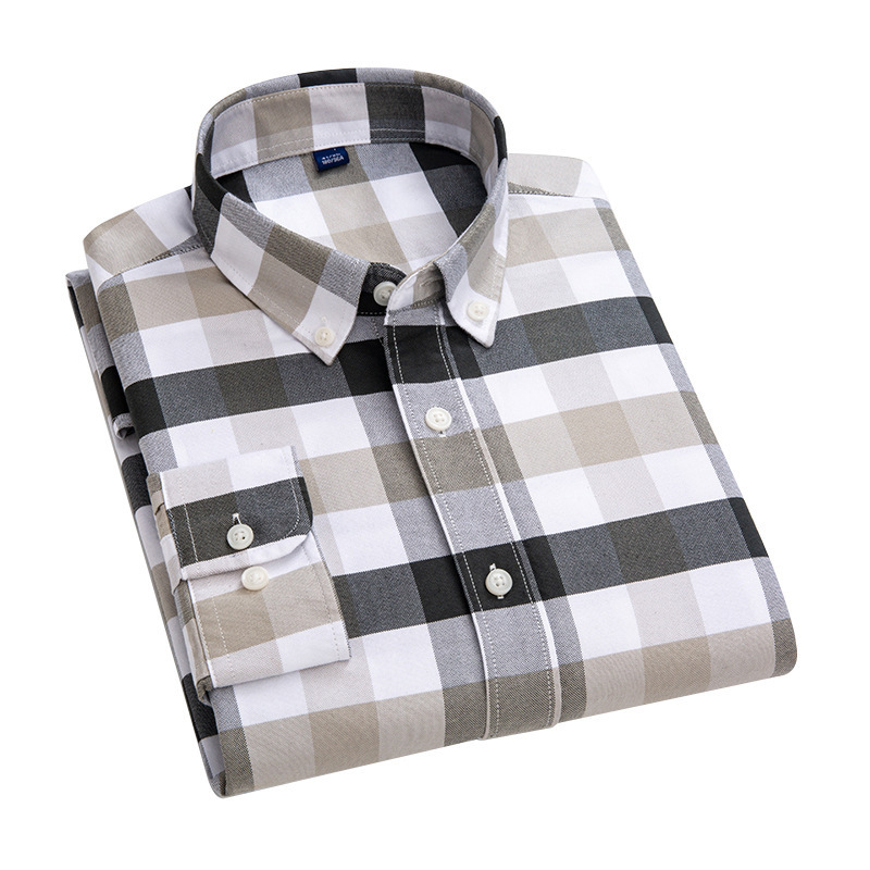 Men's casual long-sleeved shirt Oxford cotton anti-wrinkle Yarn dyed anti-fade checked shirts