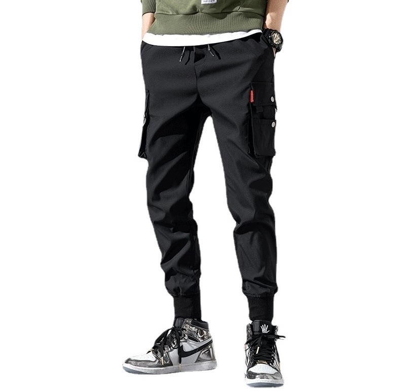 Summer slim trend bunched feet cargo pants men's loose casual pants multi-pocket pants