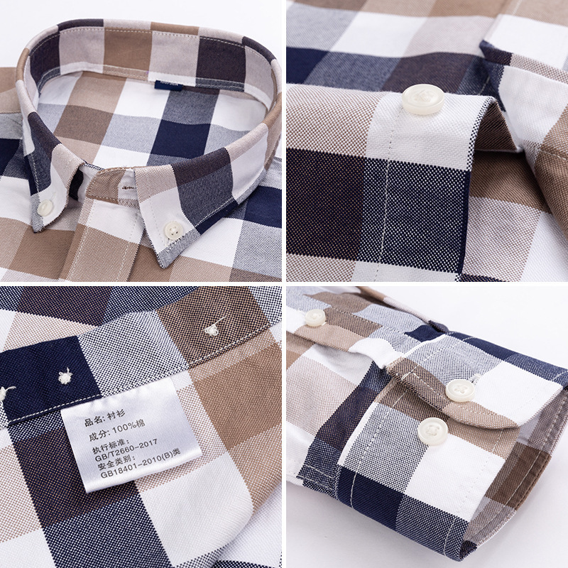 Men's casual long-sleeved shirt Oxford cotton anti-wrinkle Yarn dyed anti-fade checked shirts