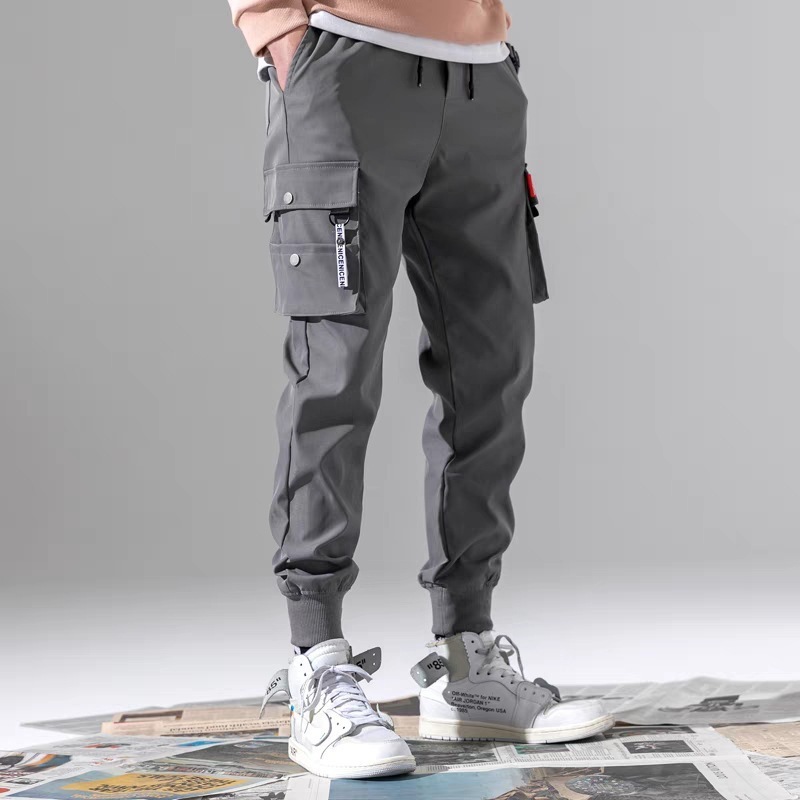 Summer slim trend bunched feet cargo pants men's loose casual pants multi-pocket pants