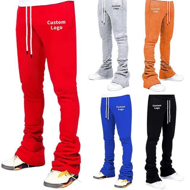 Flare Stacked Pant Men Solid Color Cargo Pants Sweatpants Stacked Jogging Pants Man