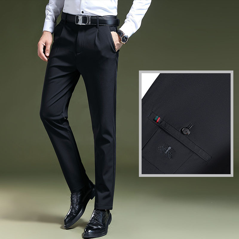 Men's plus fleece stretch casual pants professional formal wear non-iron trousers