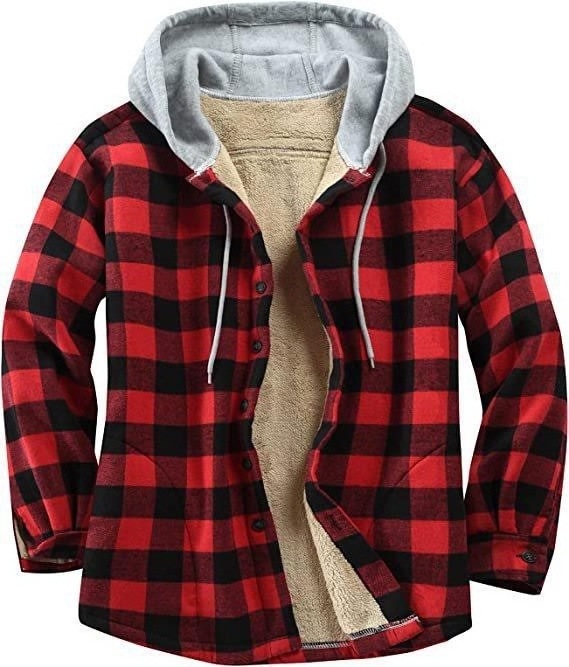 Coat 2023 new plaid long-sleeved hooded compound fleece loose men's jacket