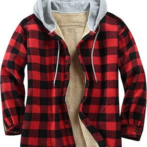 Coat 2023 new plaid long-sleeved hooded compound fleece loose men's jacket