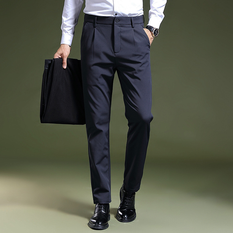 Men's plus fleece stretch casual pants professional formal wear non-iron trousers