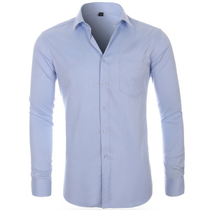 Wholesale  Men's Long Sleeve Dress Shirt Solid Slim Fit Casual Business Formal Button Up Shirts with Custom LOGO