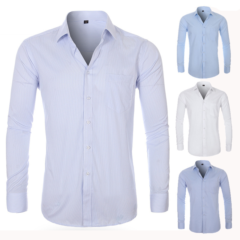 Wholesale  Men's Long Sleeve Dress Shirt Solid Slim Fit Casual Business Formal Button Up Shirts with Custom LOGO