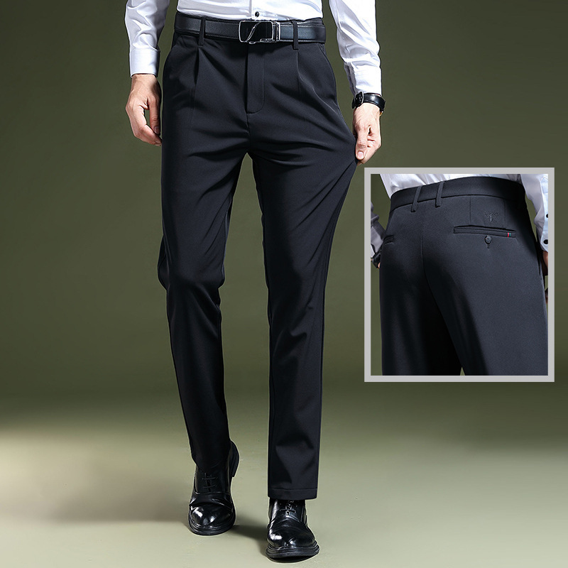 Men's plus fleece stretch casual pants professional formal wear non-iron trousers