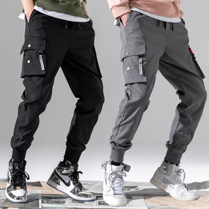 Summer slim trend bunched feet cargo pants men's loose casual pants multi-pocket pants