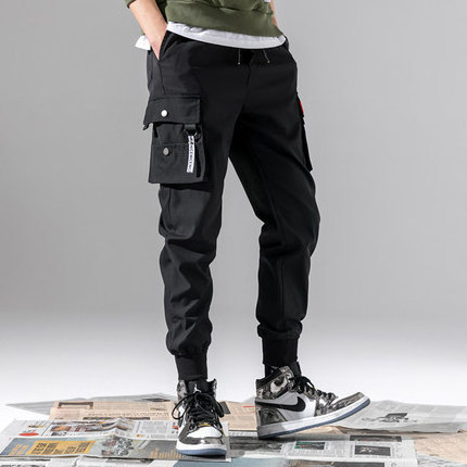 Summer slim trend bunched feet cargo pants men's loose casual pants multi-pocket pants