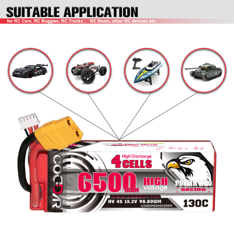 CODDAR 4S 6500MAH 15.2V 130C Cabled Hard Case RC Car Boat  XT90 XT60 EC5 DEANS TRX Thin 4S LCG RC LiPo Battery Pack