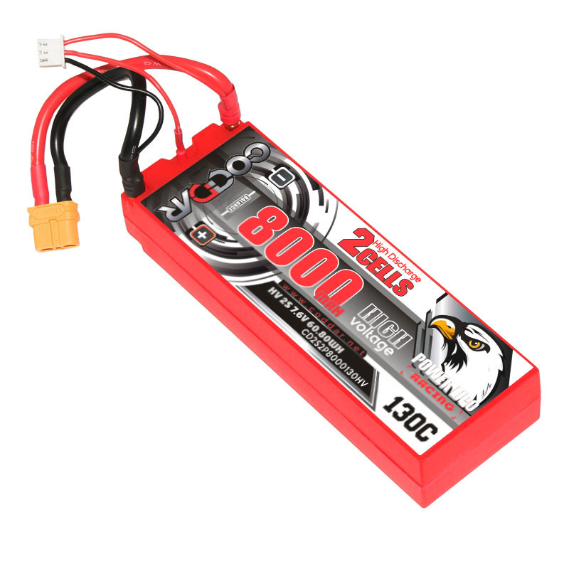 CODDAR RC LiPo Battery 2S 8000MAH HV 7.6V 130C Hard Case 5mm Bullet Stick Pack 1/10 scale Racing RC cars LiHV