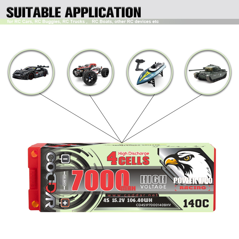 CODDAR LiPo Battery 4S 7000MAH HV 15.2V 140C Hard Case 5mm Bullet Pack 1/8 scale RC cars LiHV