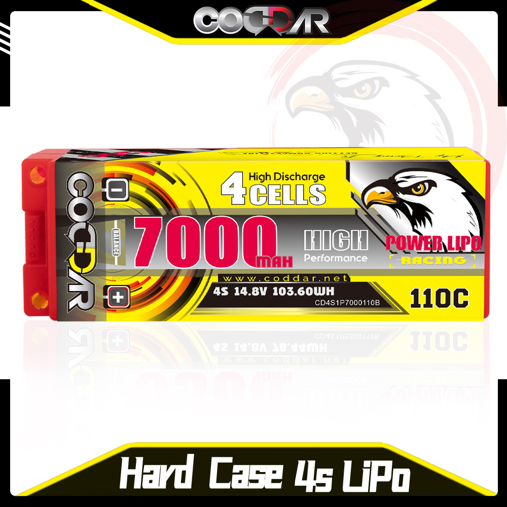 CODDAR LiPo Battery 4S 7000MAH 14.8V 110C Hard Case 5mm Bullet Stick Pack 1/10 scale RC cars